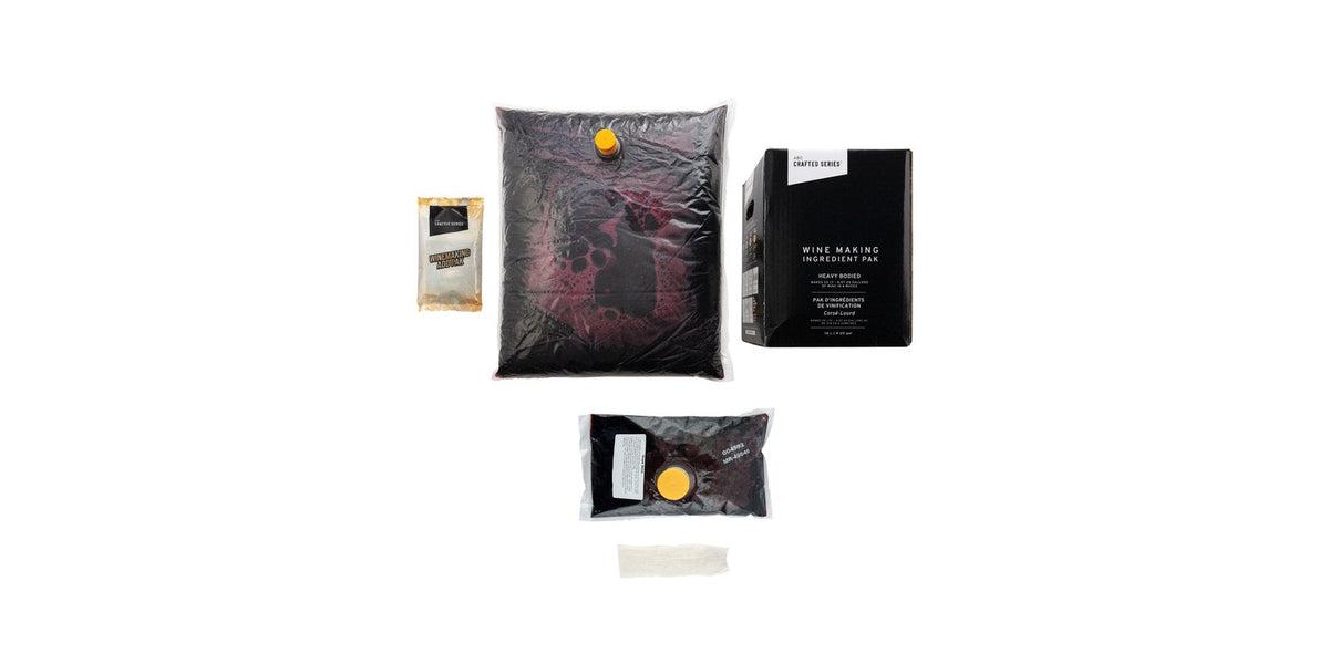 Wine kit with juice bag and ingredient packets